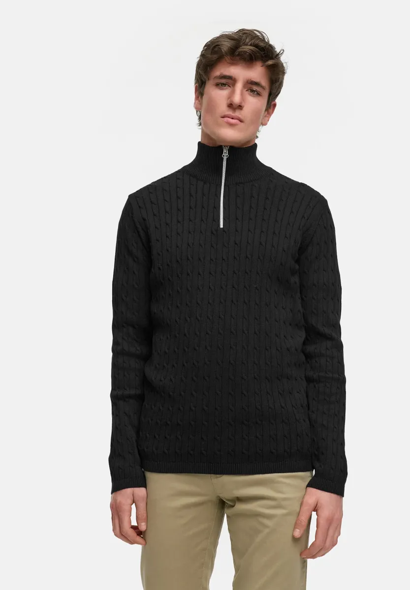 CABLE HALF-ZIP - Strickpullover - black