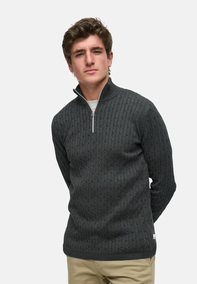 CABLE HALF-ZIP - Strickpullover - charcoal mix
