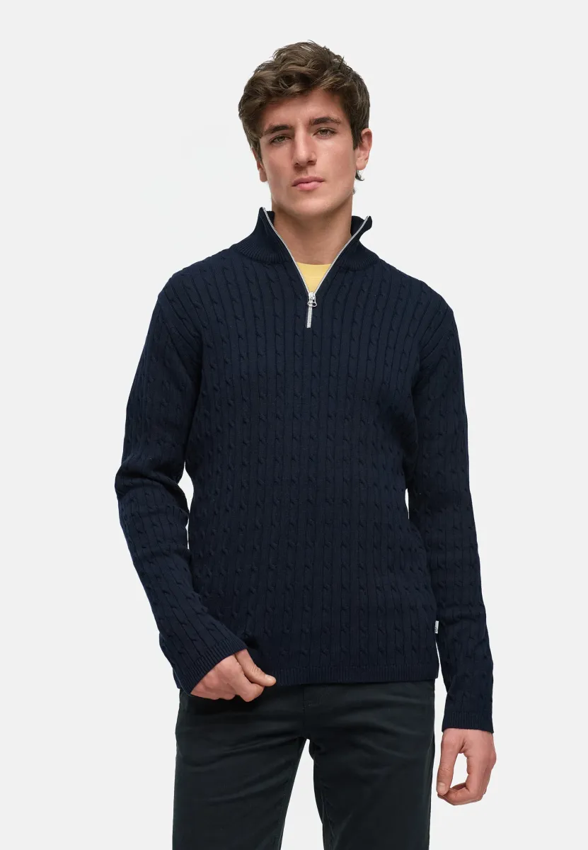 CABLE HALF-ZIP - Strickpullover - sky captain