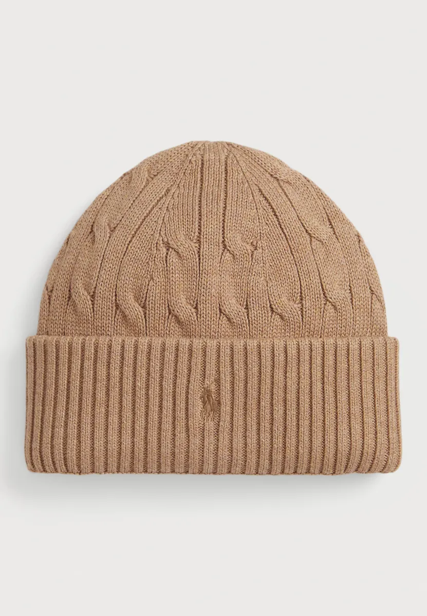 CABLE KNIT COTTON HAT UNISEX - Mütze - camel heather