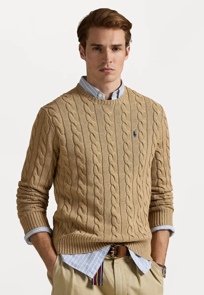 CABLE-KNIT COTTON SWEATER - Strickpullover - camel melange
