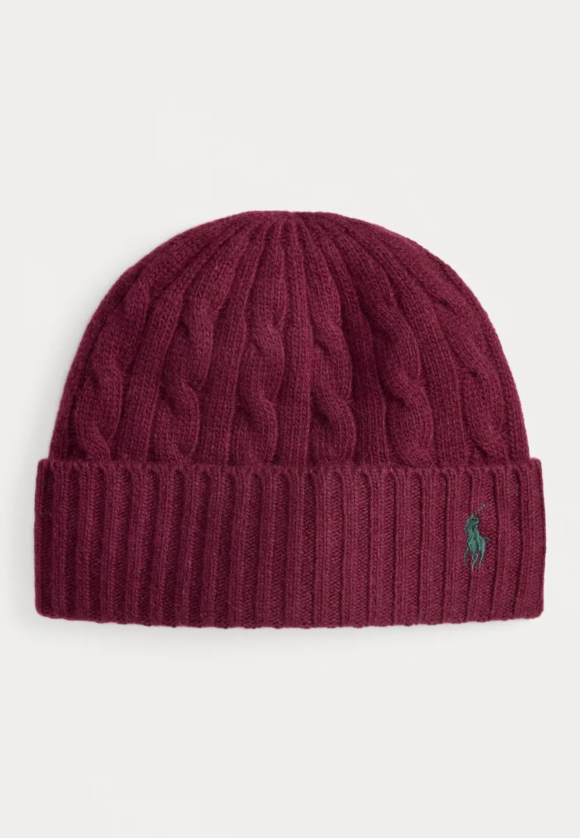 CABLE KNIT MERINO WOOL BLEND BEANIE - Mütze - rich ruby