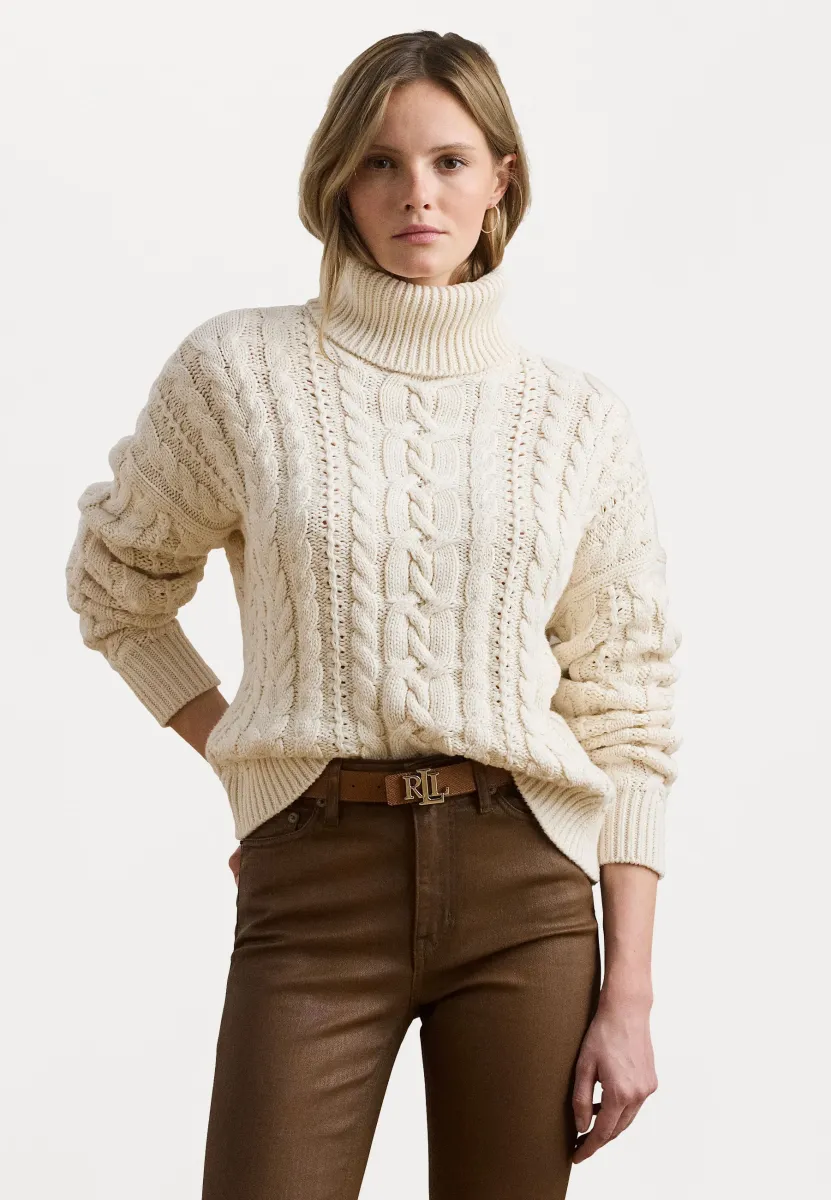 CABLE-KNIT TURTLENECK SWEATER - Strickpullover - mascarpone cream
