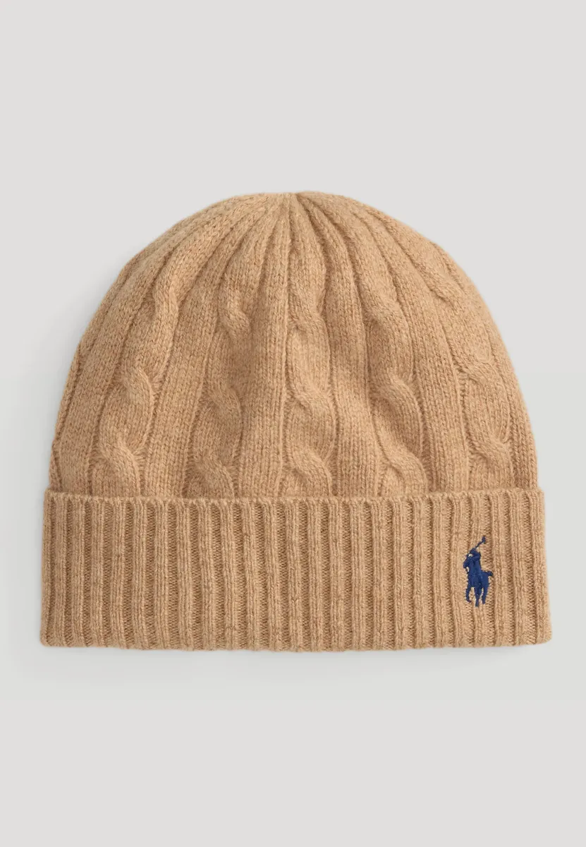 CABLE KNIT WOOL CASHMERE BEANIE - Mütze - camel