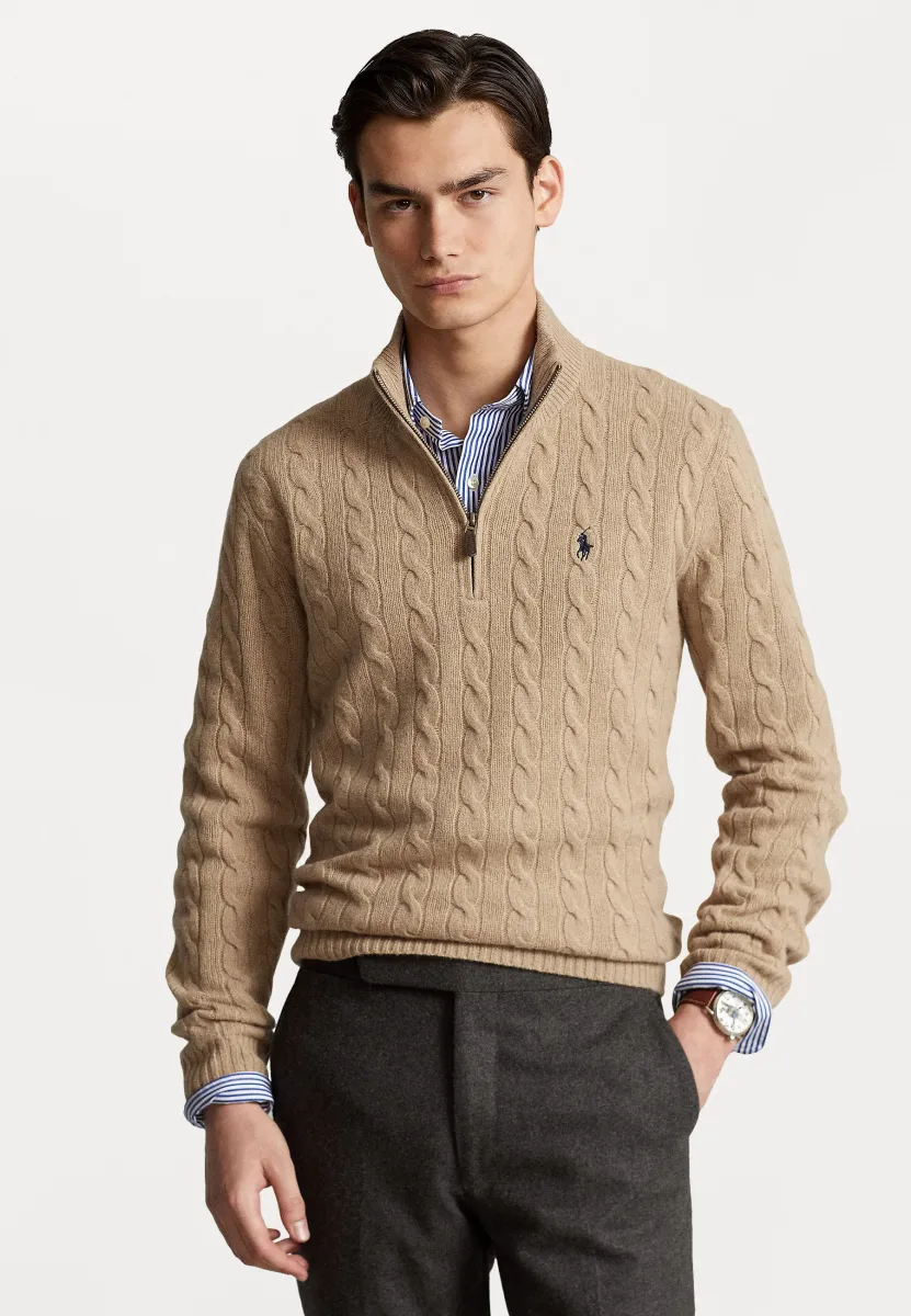 CABLE-KNIT WOOL-CASHMERE JUMPER - Strickpullover - camel melange