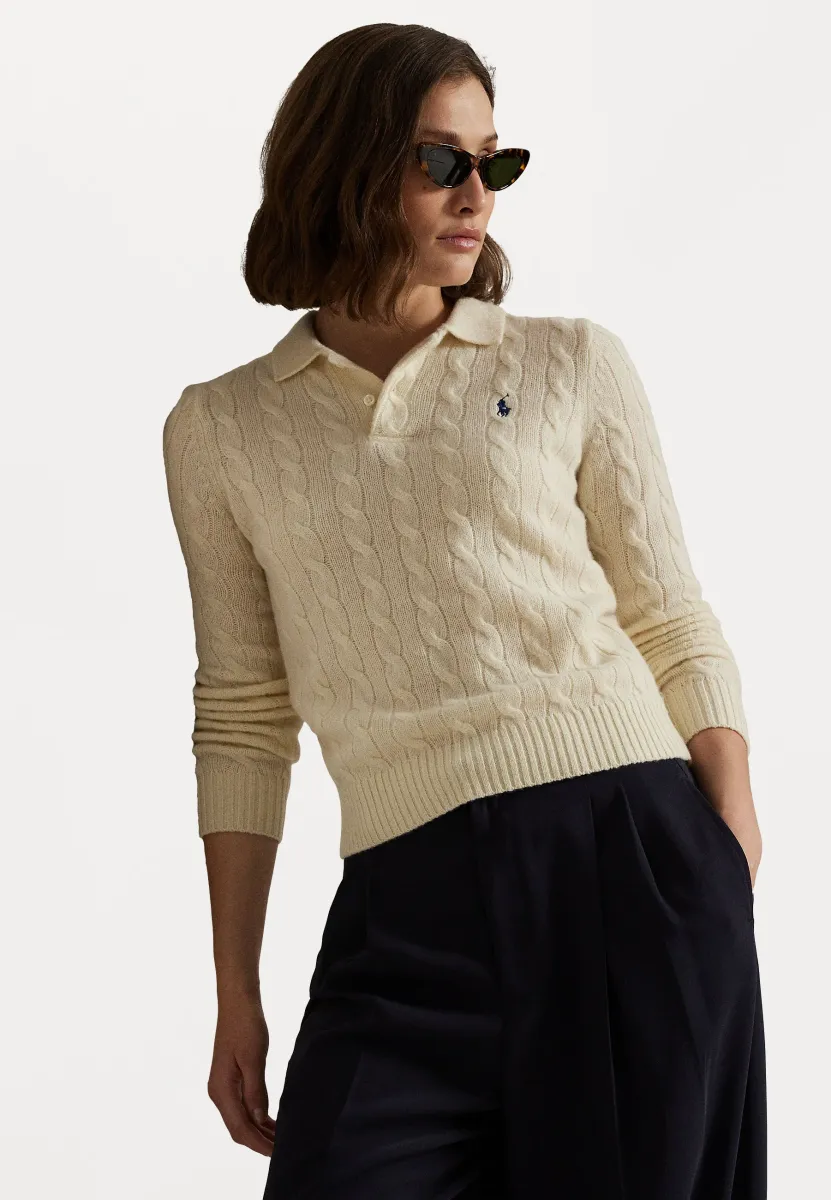 CABLE-KNIT WOOL-CASHMERE POLO SWEATER - Strickpullover - authentic cream