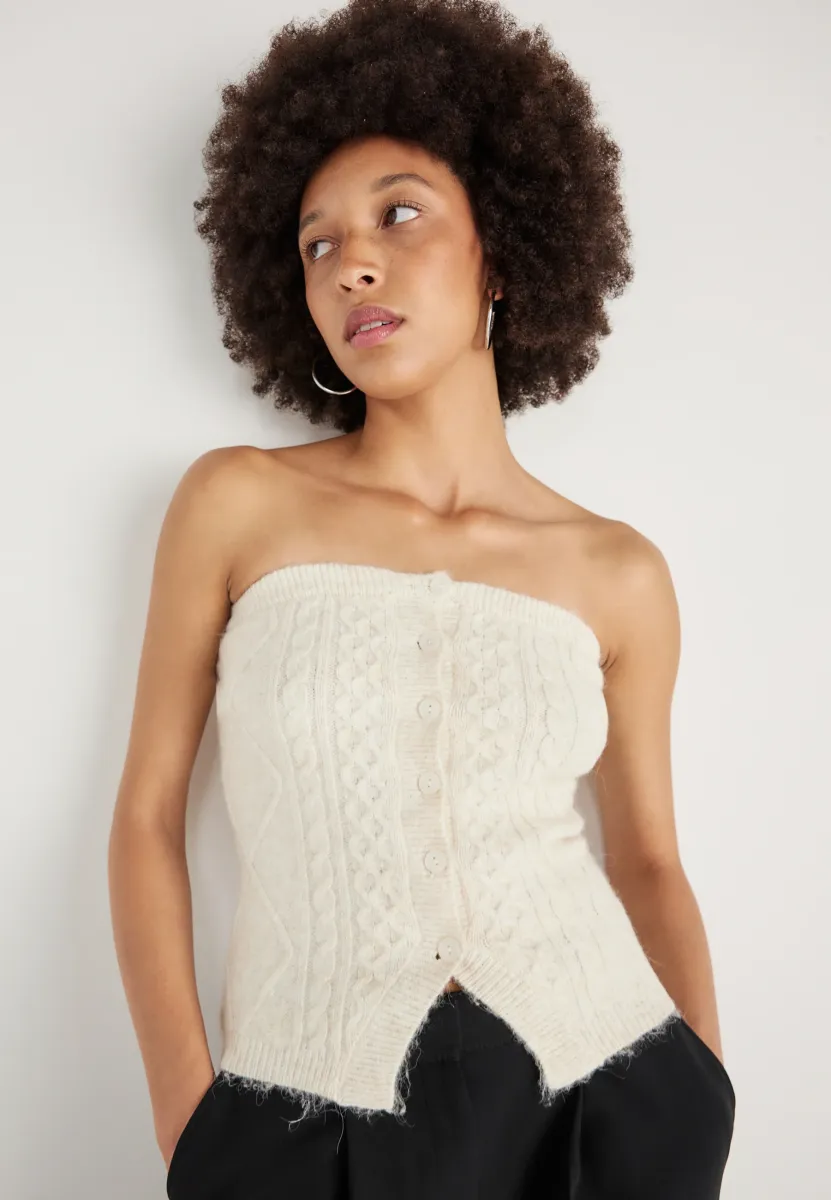 CABLE KNITTED TUBE - Top - almond milk