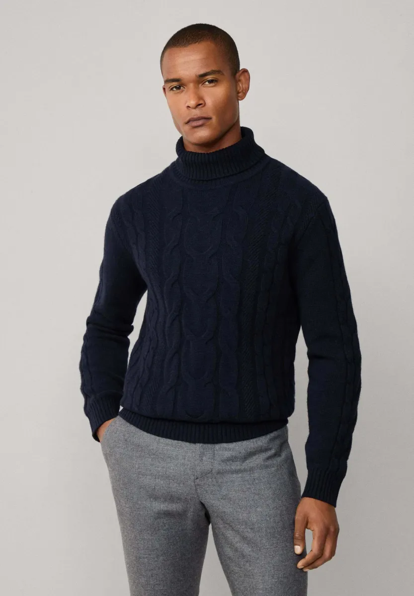 CABLE ROLL NECK - Strickpullover - midnight blue