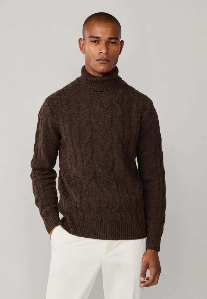 CABLE ROLL NECK - Strickpullover - walnut brown