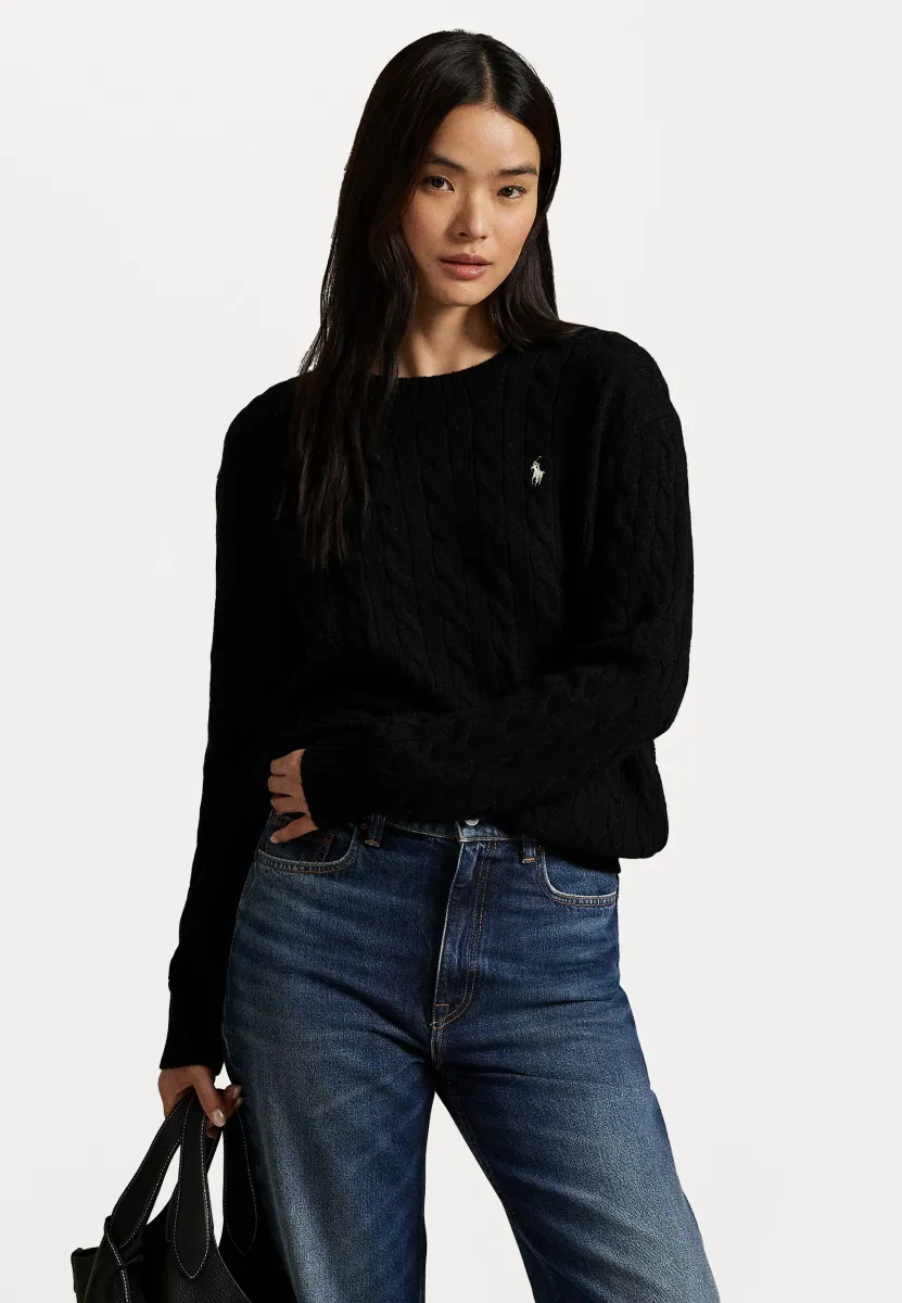 CABLE WOOL CASHMERE CREWNECK SWEATER - Strickpullover - black