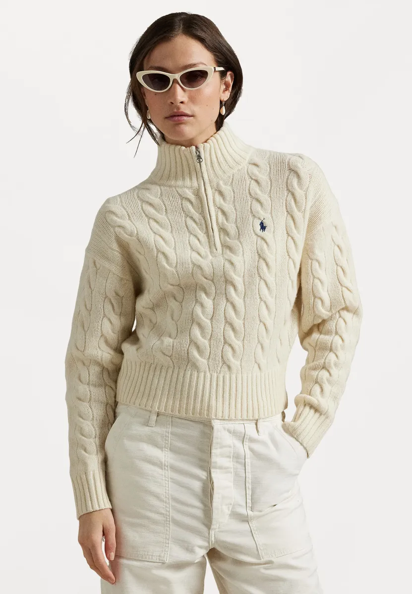 CABLE WOOL CASHMERE HALF ZIP SWEATER - Strickpullover - authentic cream