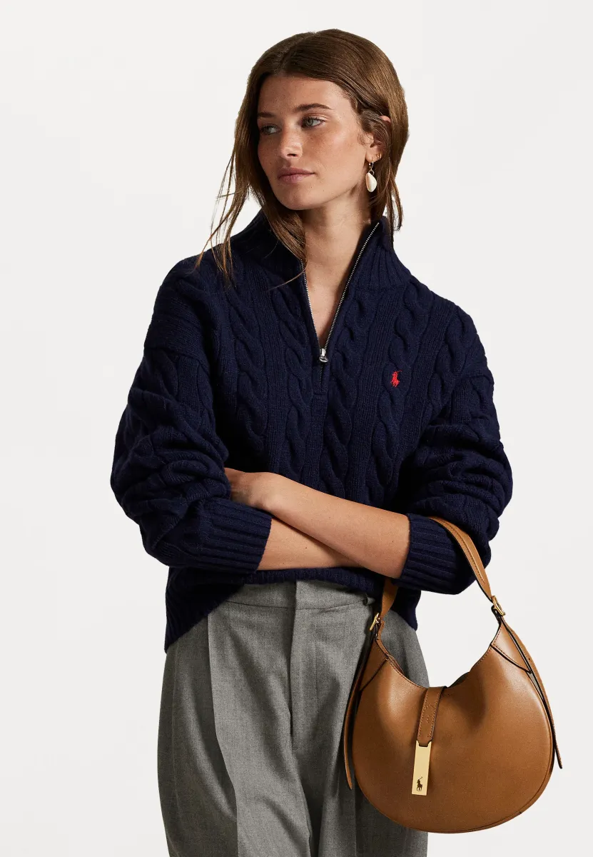 CABLE WOOL CASHMERE HALF ZIP SWEATER - Strickpullover - hunter navy
