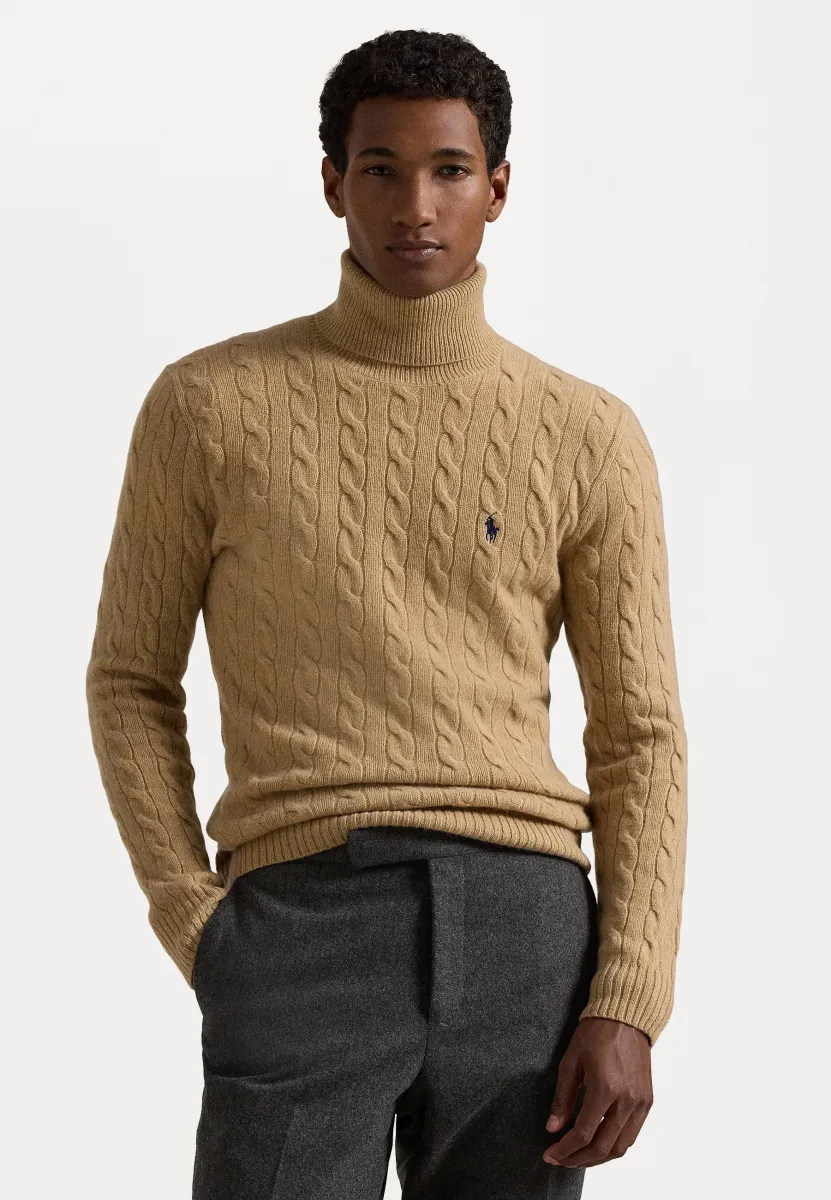 CABLE WOOL CASHMERE ROLL NECK JUMPER - Strickpullover - camel melange