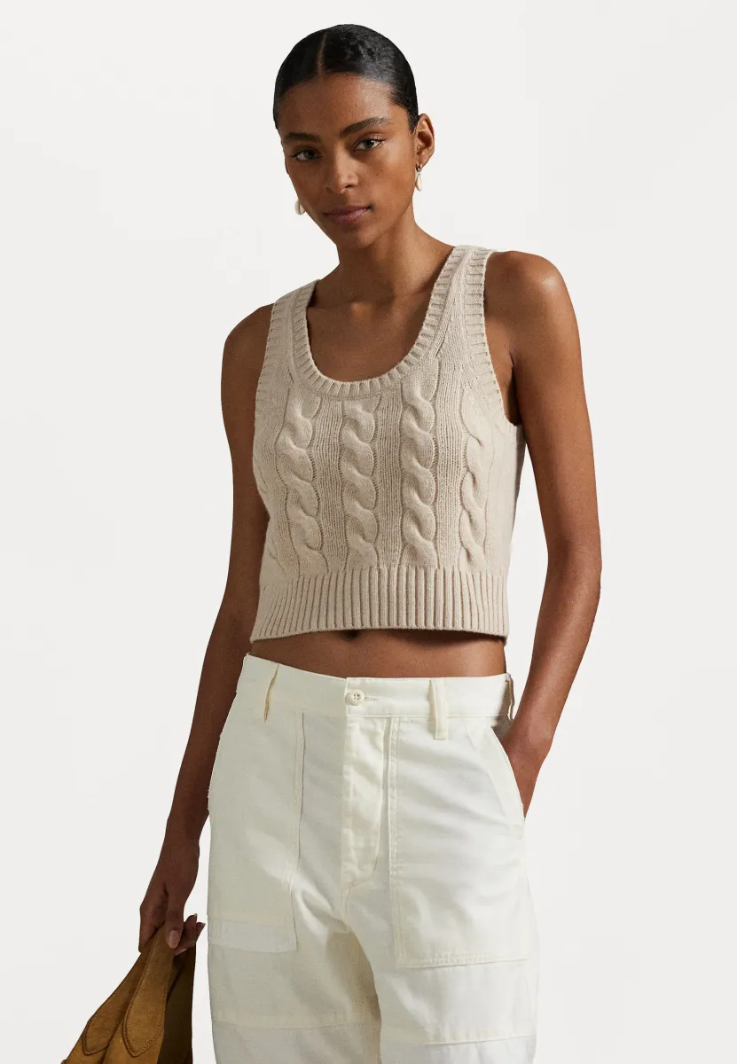 CABLE WOOL CASHMERE SLEEVELESS SWEATER - Strickpullover - oatmeal heather