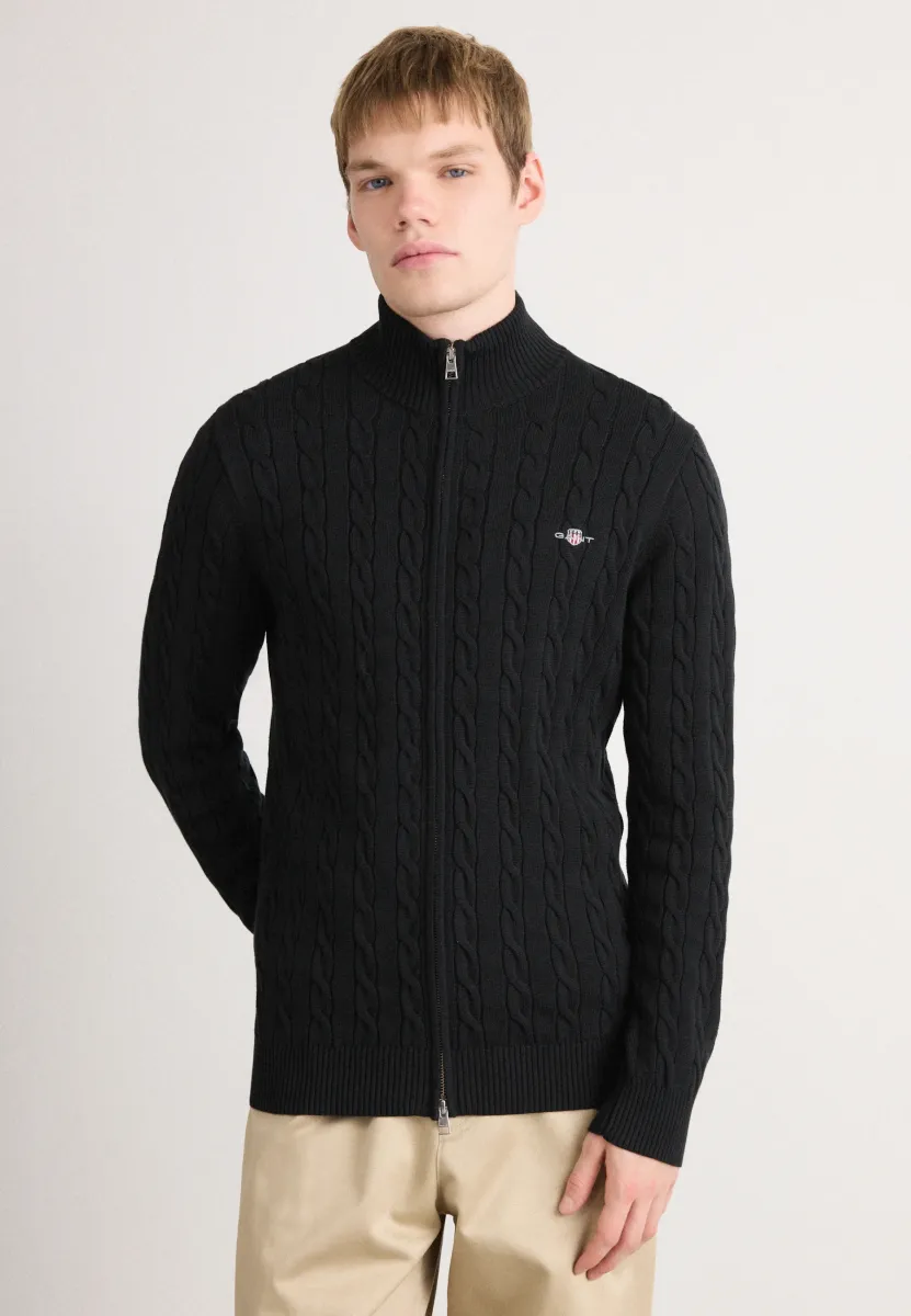 CABLE ZIPPED CARDIGAN - Strickjacke - black