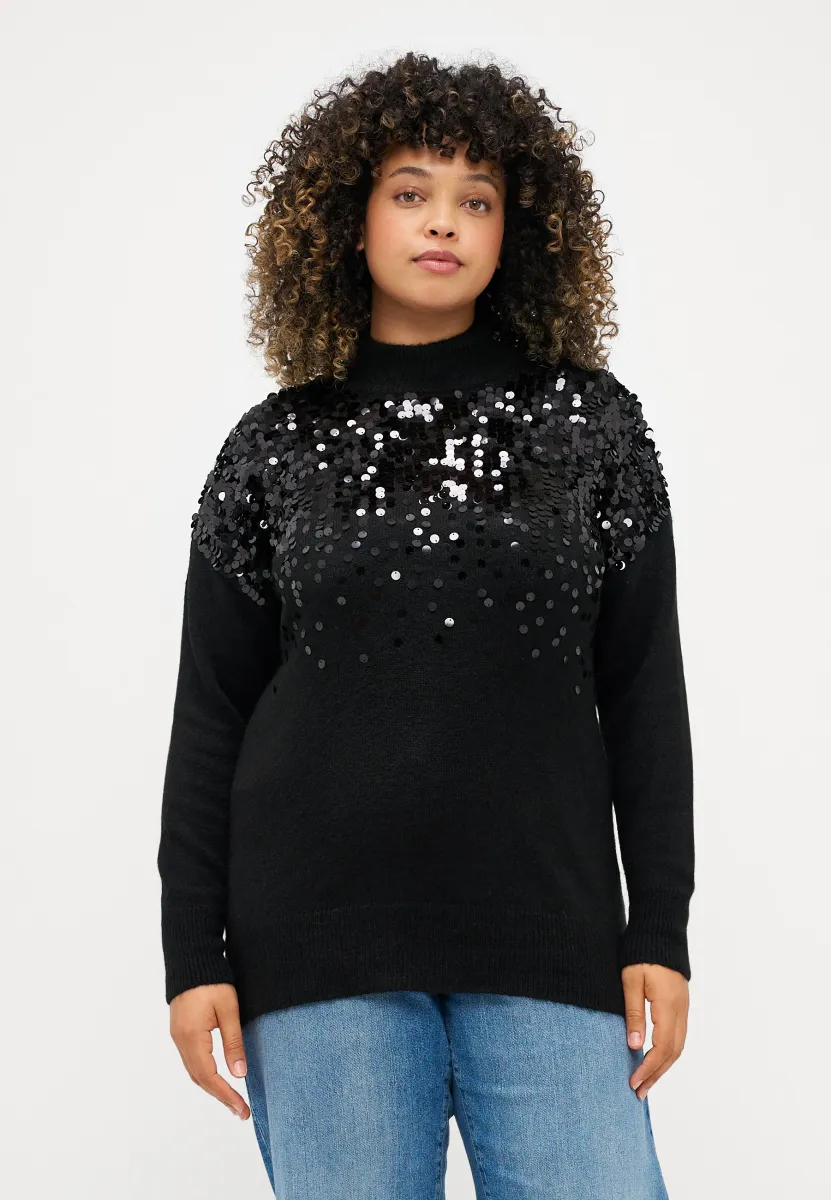 CARALBA SEQUINS HIGH NECK  - Strickpullover - black