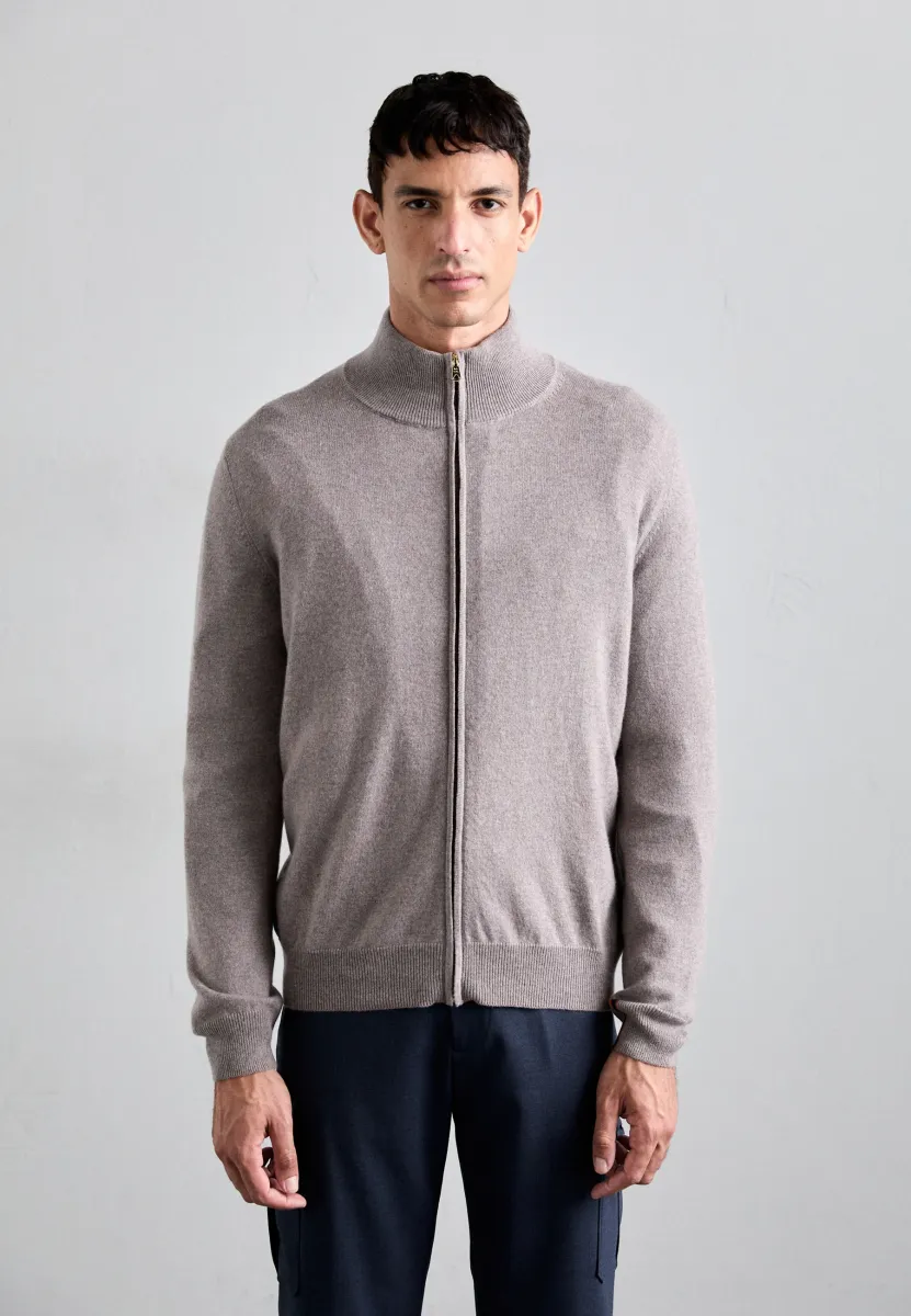 CARDIGAN ZIP THRU - Strickjacke - taupe