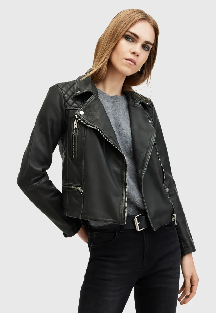 CARGO BIKER - Lederjacke - black grey