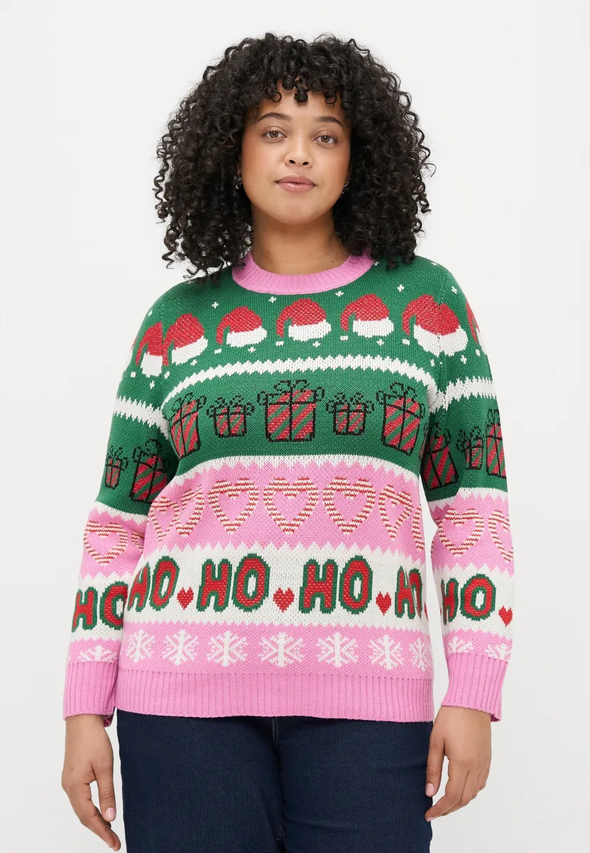 CARHOHO X MAS - Strickpullover - fuchsia pink/green/salsa/black