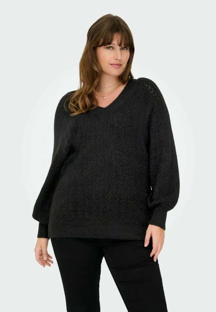 CARLUCILLA GLITTER V NECK  - Strickpullover - black