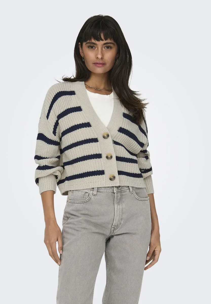 CAROLNICE STRIPE NOOS - Strickjacke - pumice stone stripes navy blazer