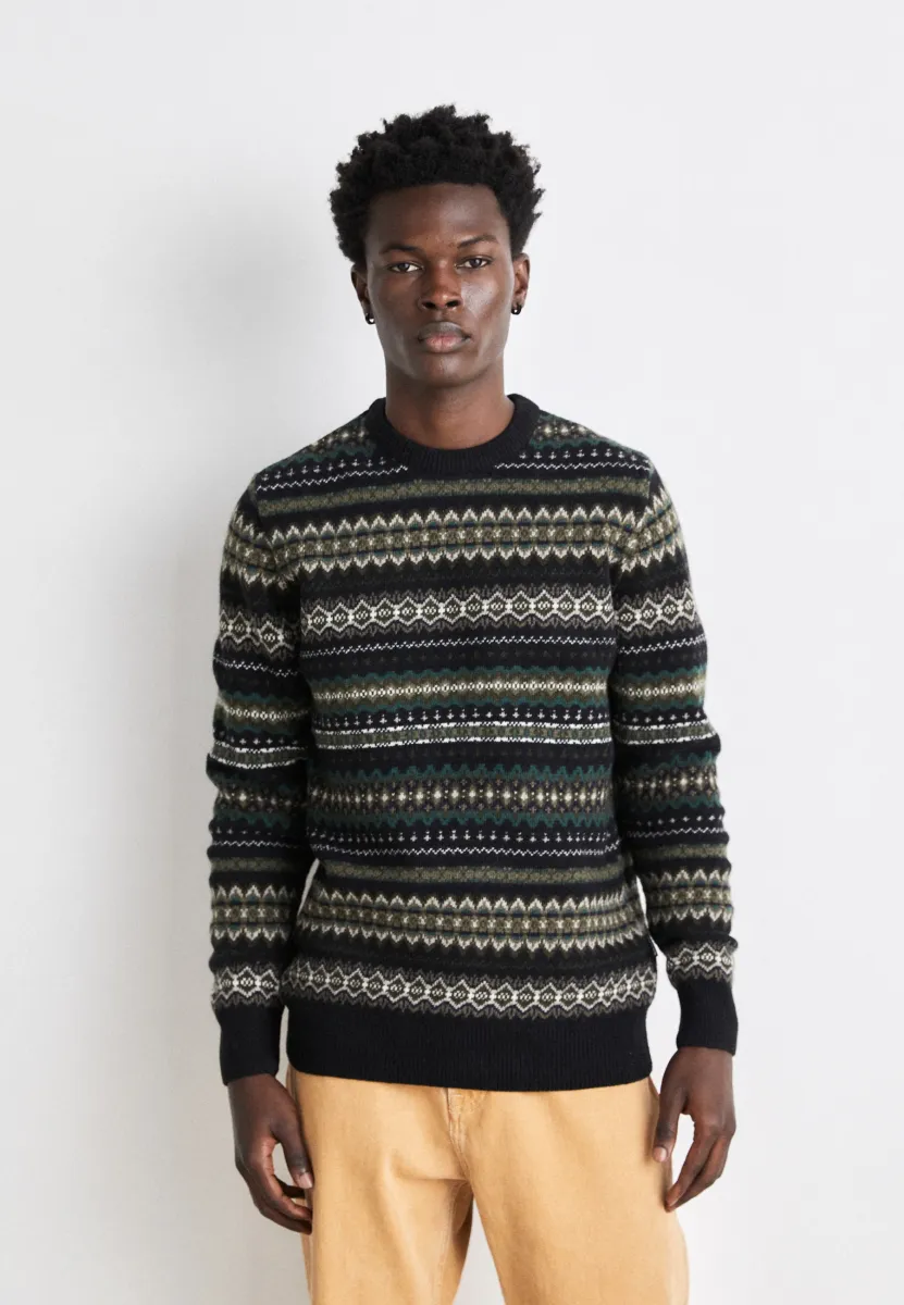CASE FAIR ISLE CREW NECK - Strickpullover - black