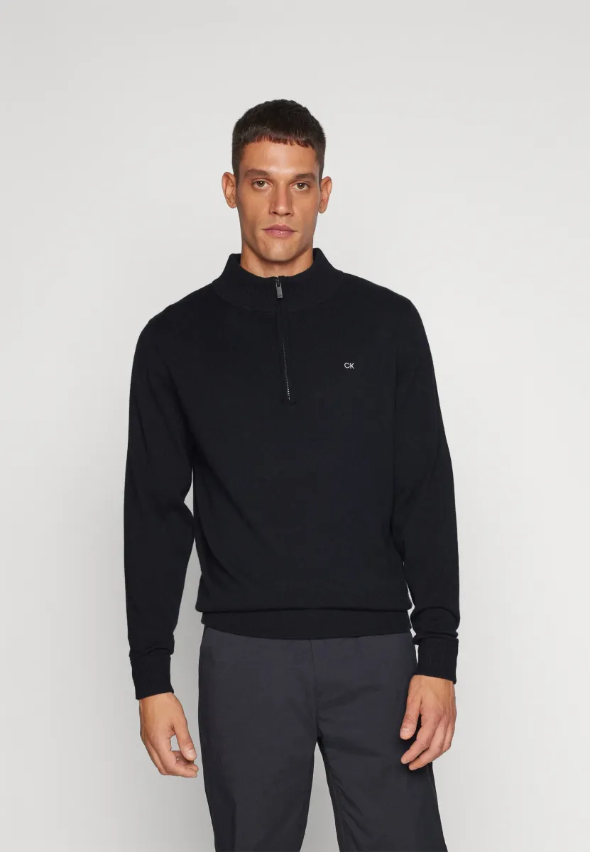 CASHMERE MIX 1/4 ZIP SWEATER - Strickpullover - black