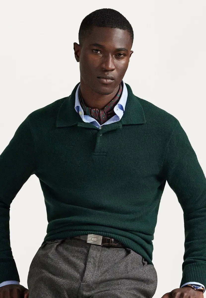 CASHMERE POLO-COLLAR SWEATER - Strickpullover - moss agate