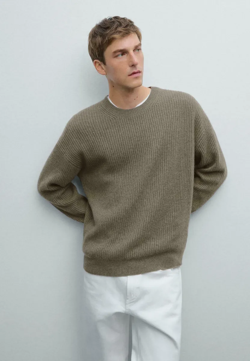 CASHMERE RIBBED WITH DROP-SHOULDER DETAIL - Strickpullover - khaki