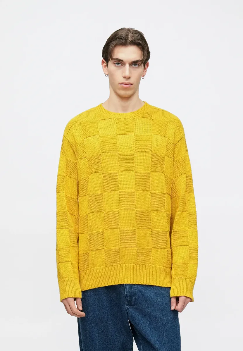 CHECK CREW NECK - Strickpullover - ochre