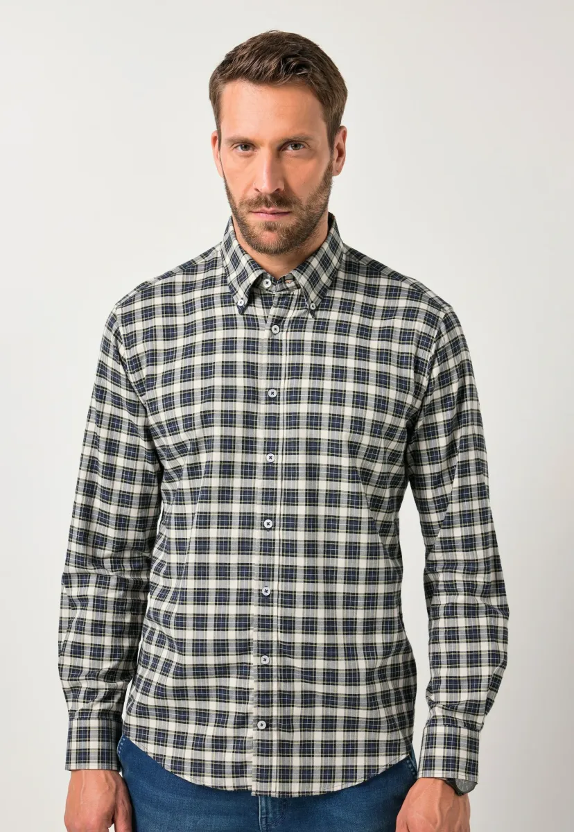 CHECK LONG-SLEEVED BUTTON-DOWN COLLAR MODERN FIT - Hemd - navy blue