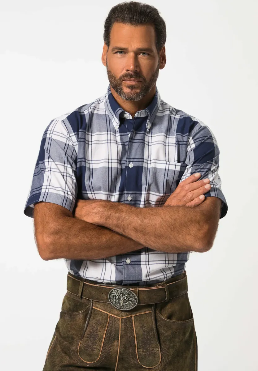 CHECK TRADITIONAL COSTUME SHORT SLEEVE BUTTON-DOWN COLLAR MODERN FIT - Hemd - navy blue