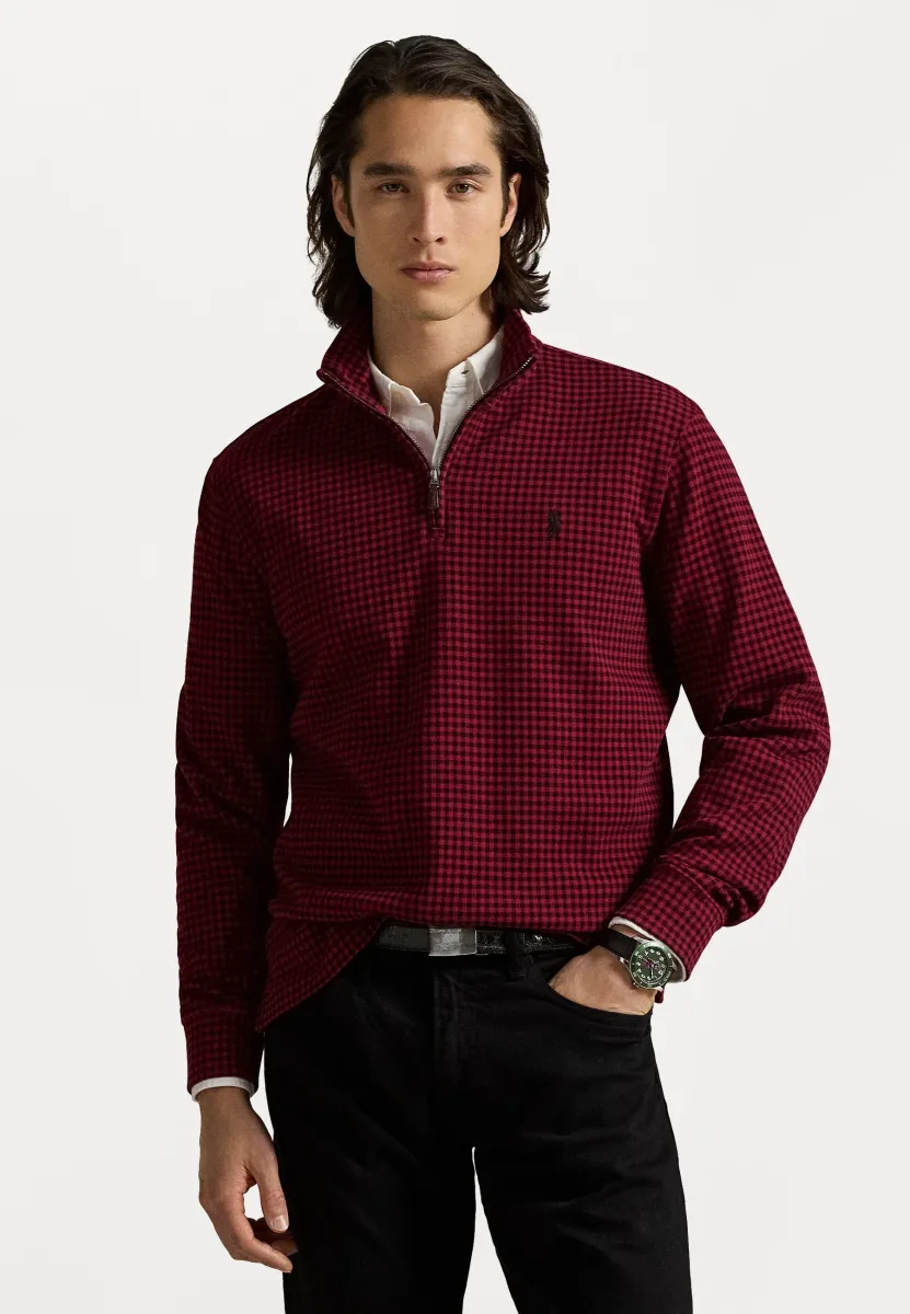 CHECKED ESTATE RIB QUARTER ZIP PULLOVER - Sweatshirt - red/black