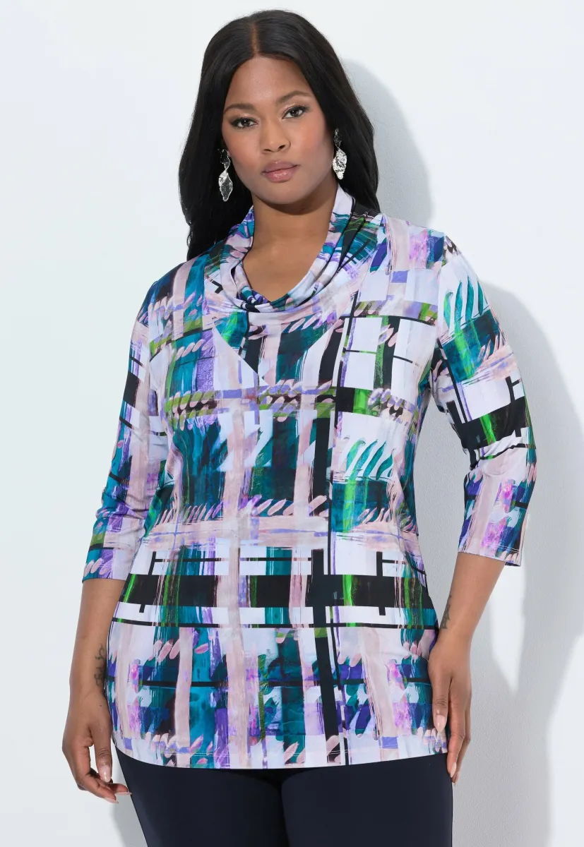 CHECKED WATERFALL NECKLINE 3/4 SLEEVE SLINKY  - Langarmshirt - deep green