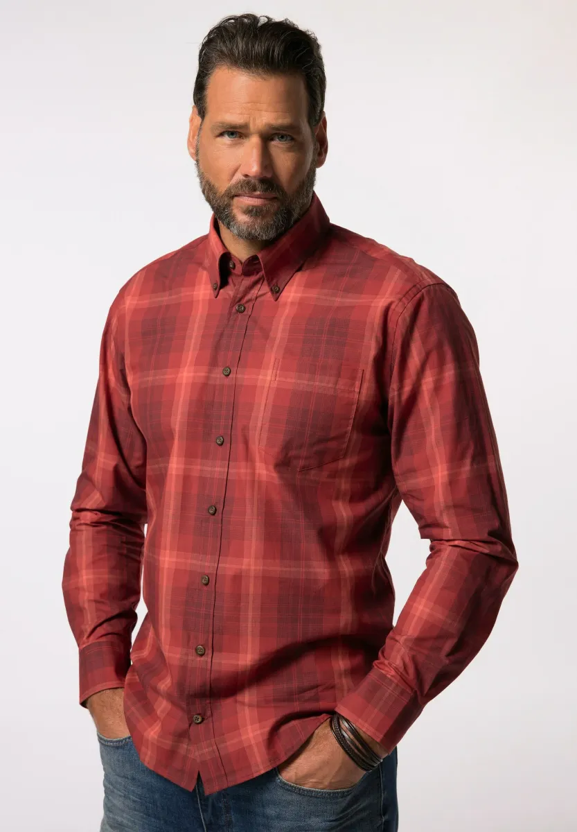CHECKERED LONG SLEEVE BUTTON-DOWN COLLAR MODERN FIT UP TO 8XL - Hemd - marsala red