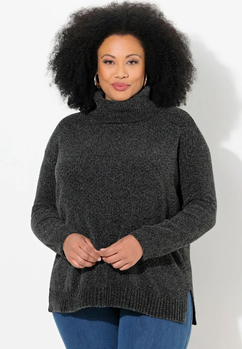 CHENILLE STEHKRAGEN LANGARM - Strickpullover - graphite gray