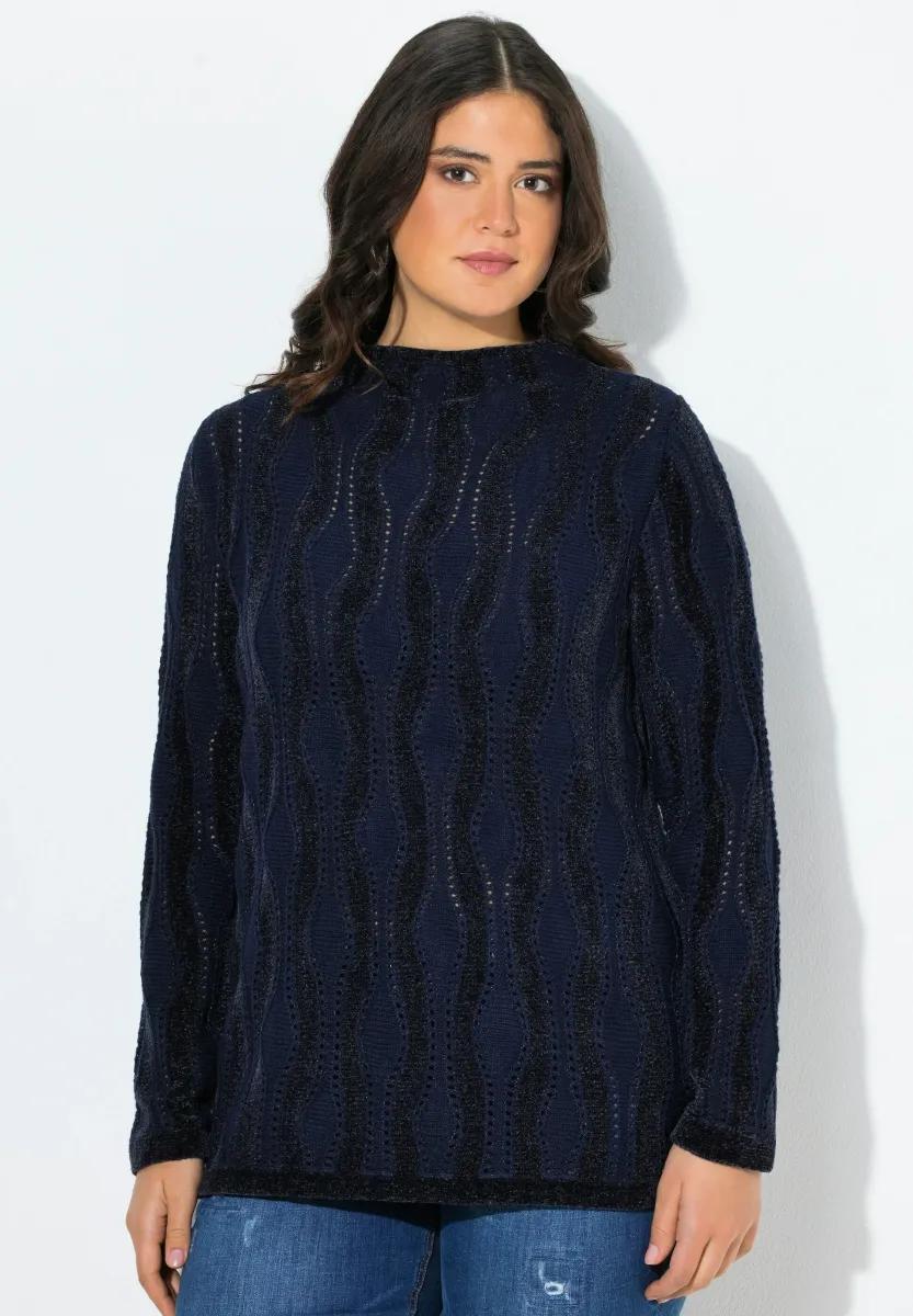 CHENILLEMUSTER, STEHKRAGEN, LANGARM - Strickpullover - marine