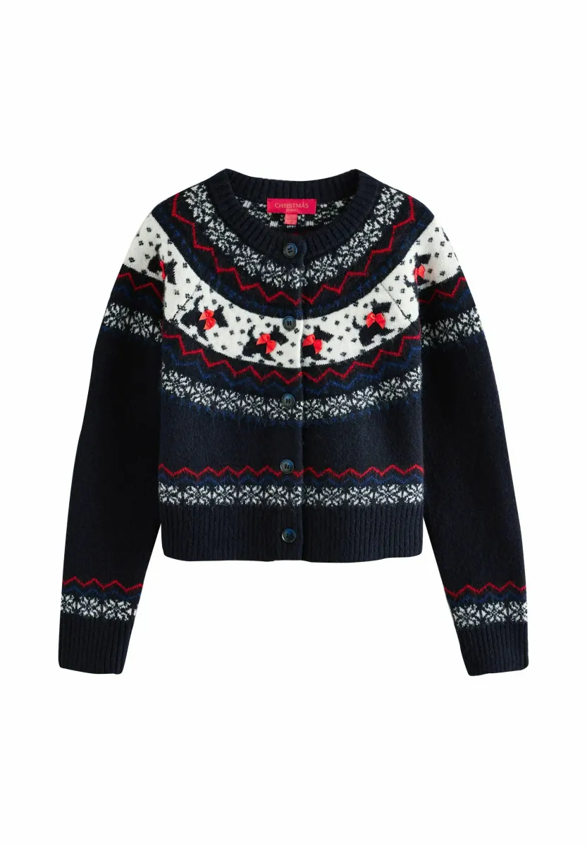 CHRISTMAS DOG PATTERN CREW NECK - Strickjacke - navy blue