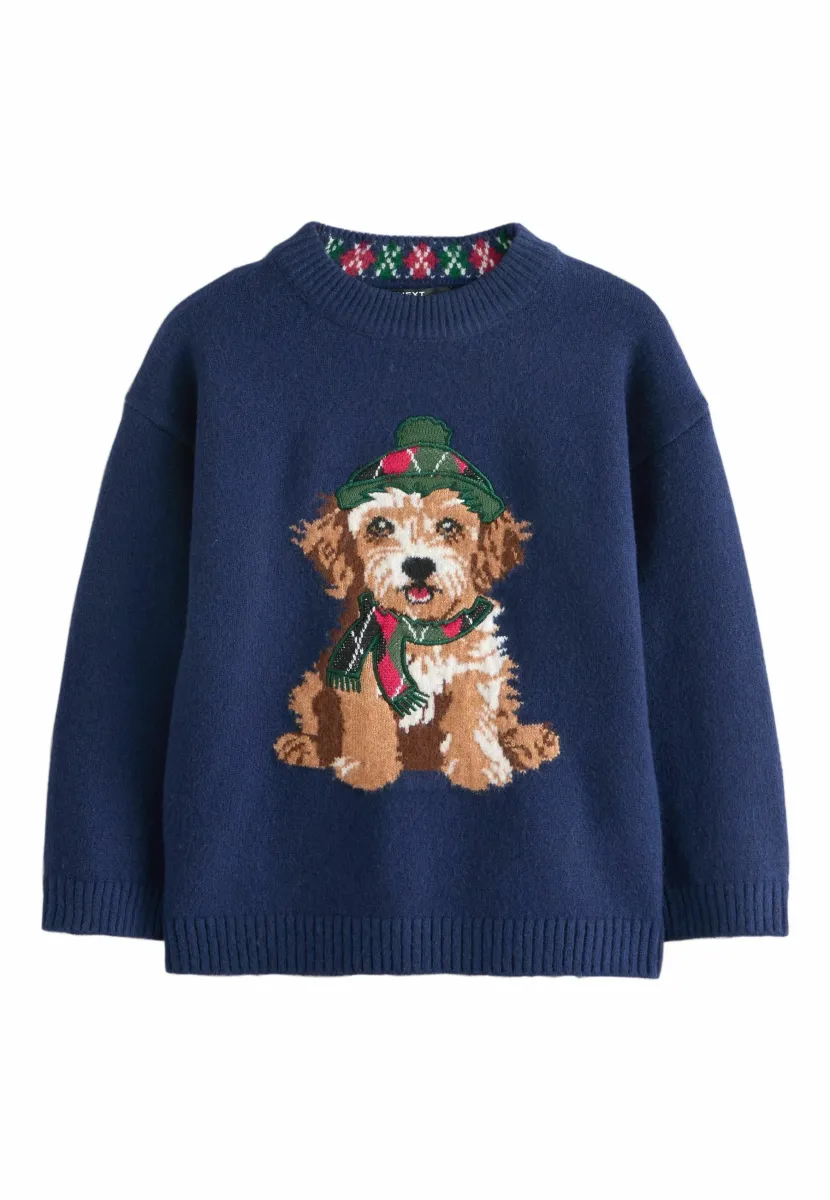 CHRISTMAS - Strickpullover - navy blue dog