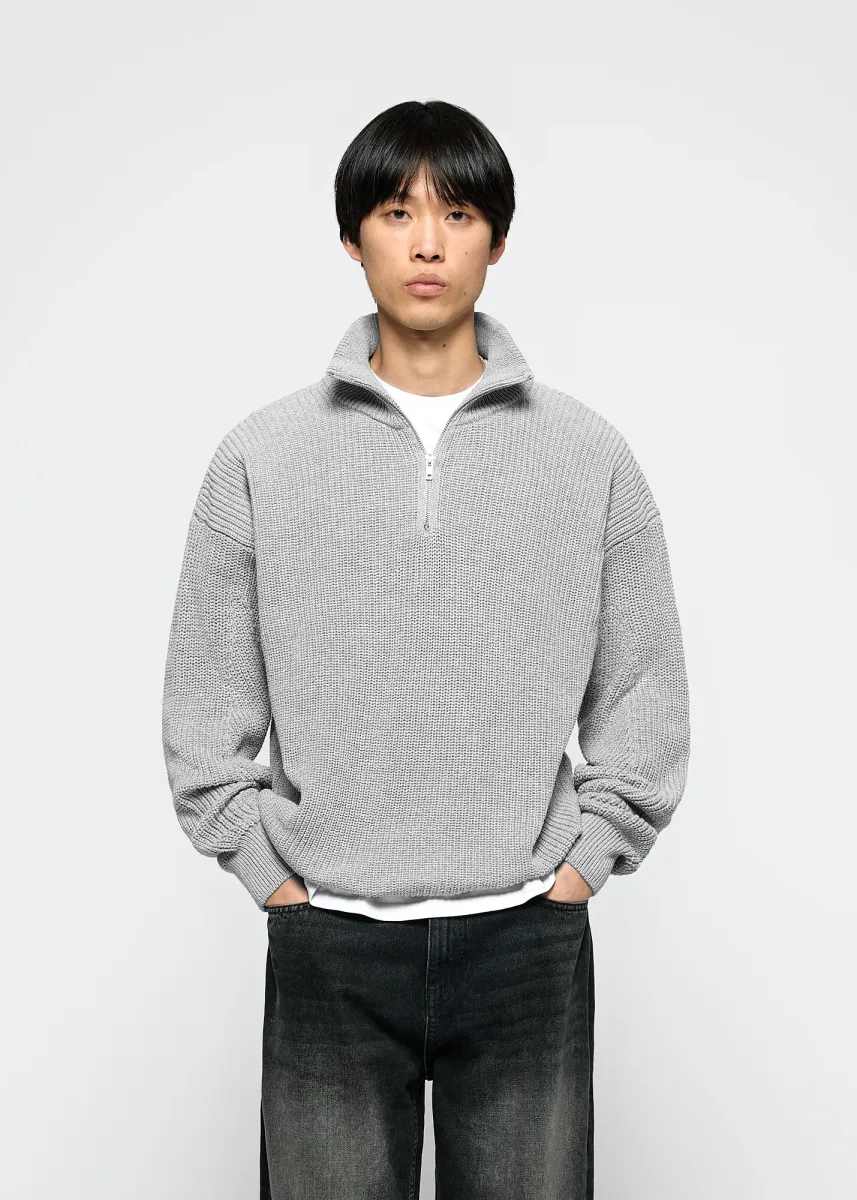 CHUNKY HALF ZIP - Strickpullover - grey melange