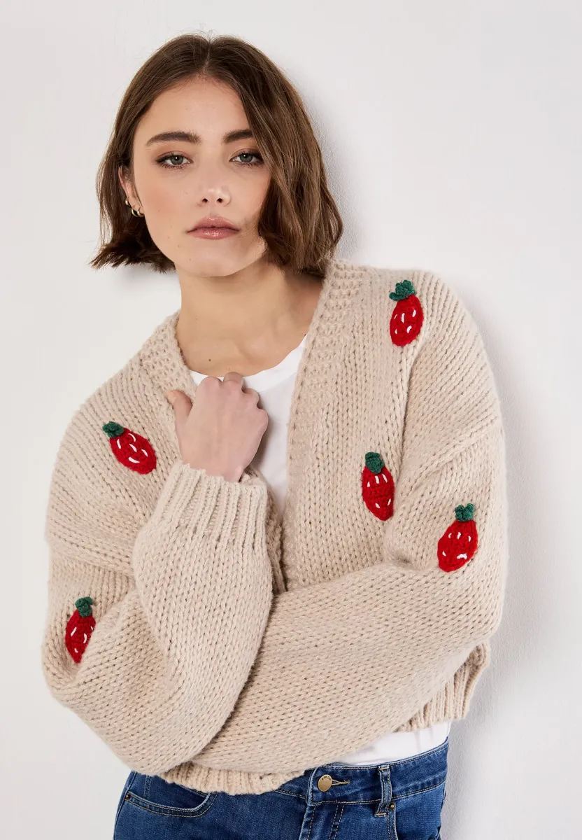 CHUNKY STRAWBERRY - Strickjacke - stone
