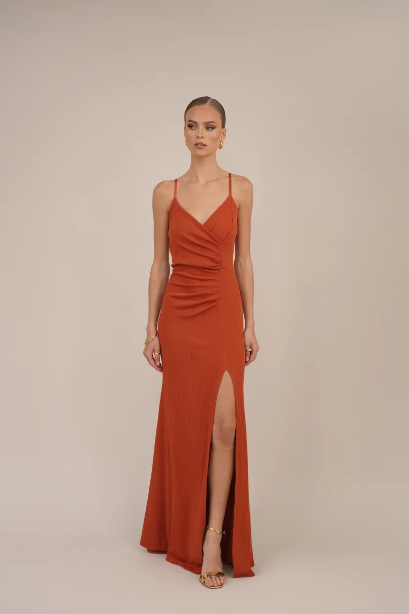 CINDY ROUCHED - Maxikleid - burnt orange