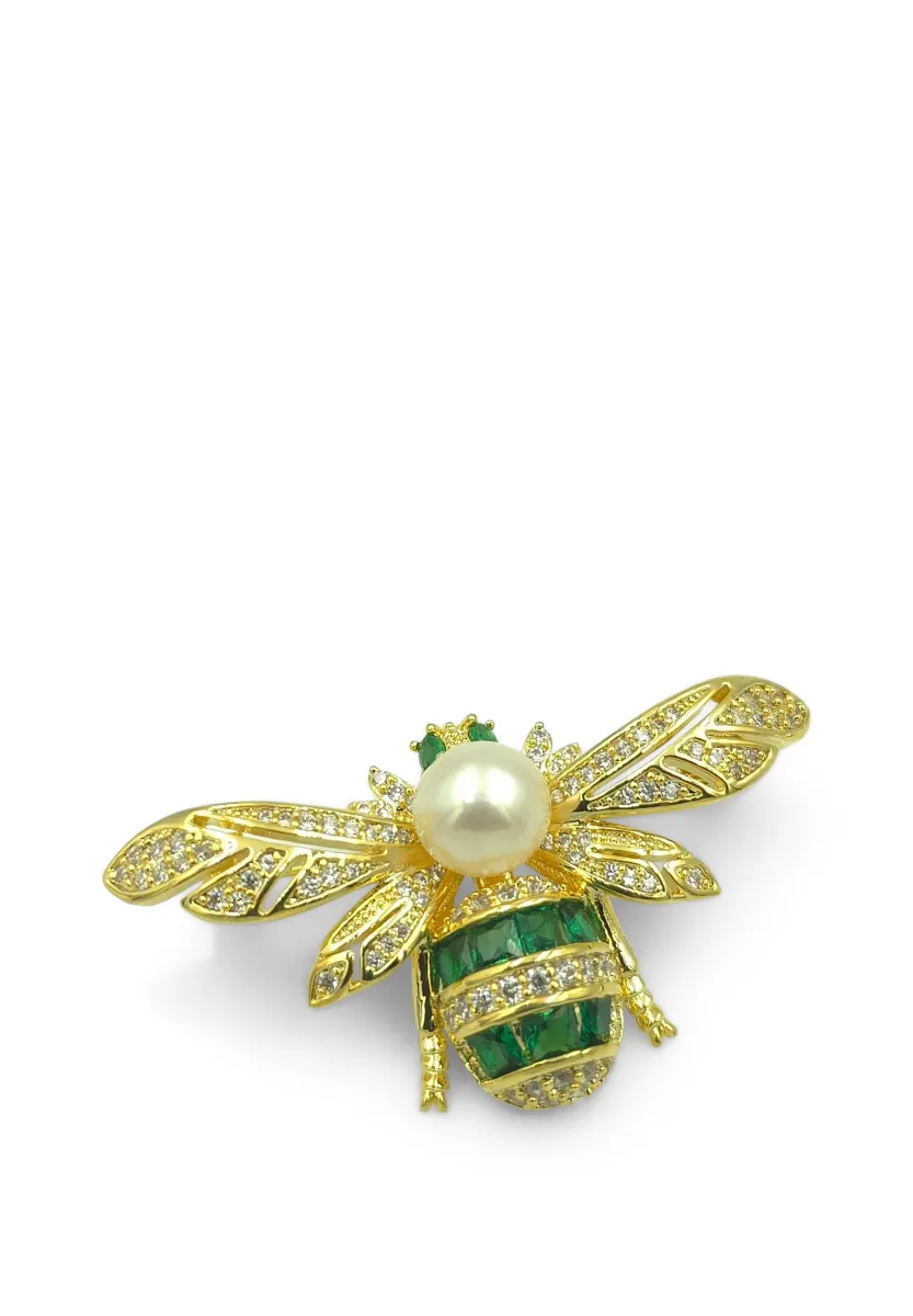 CLASSIC BEE - Brosche - weiss/grün/gold-coloured