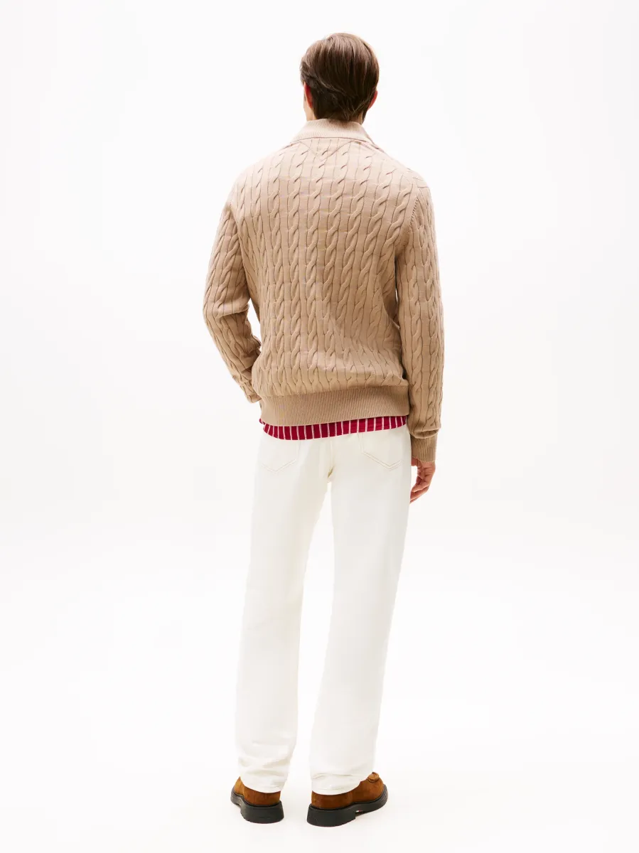 CLASSIC CABLE ZIP MOCK - Strickpullover - coastal taupe