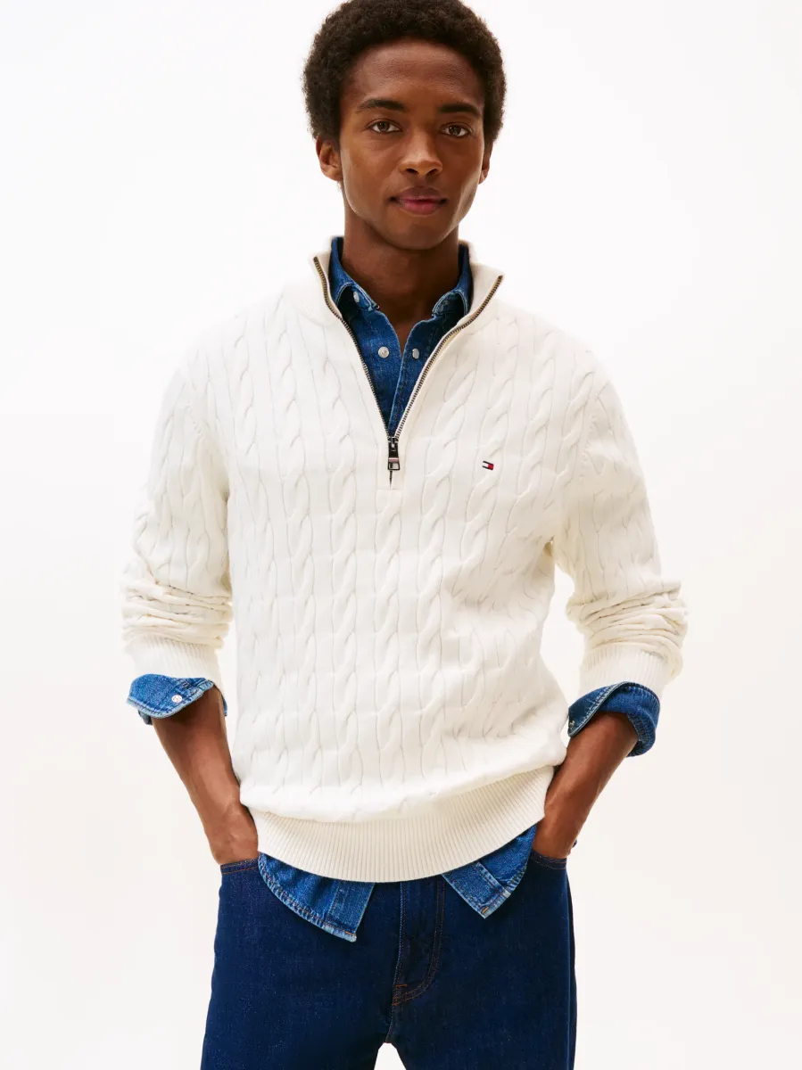 CLASSIC CABLE ZIP MOCK - Strickpullover - ivory petal