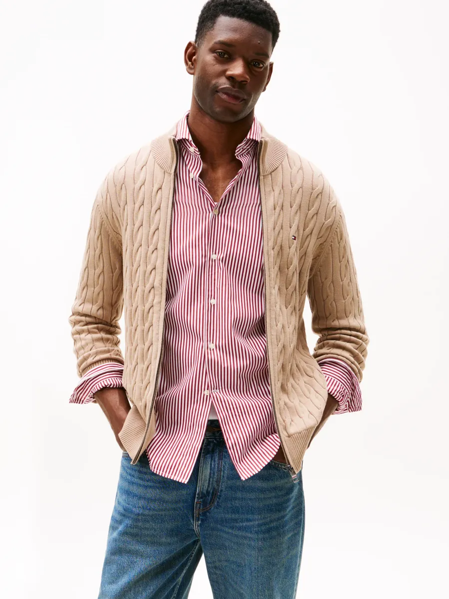 CLASSIC CABLE ZIP THROUGH - Strickjacke - coastal taupe