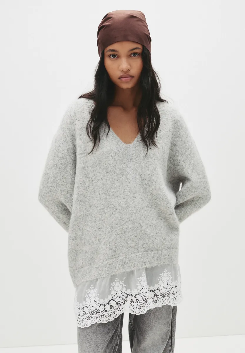 COMBINED HEM - Strickpullover - light grey