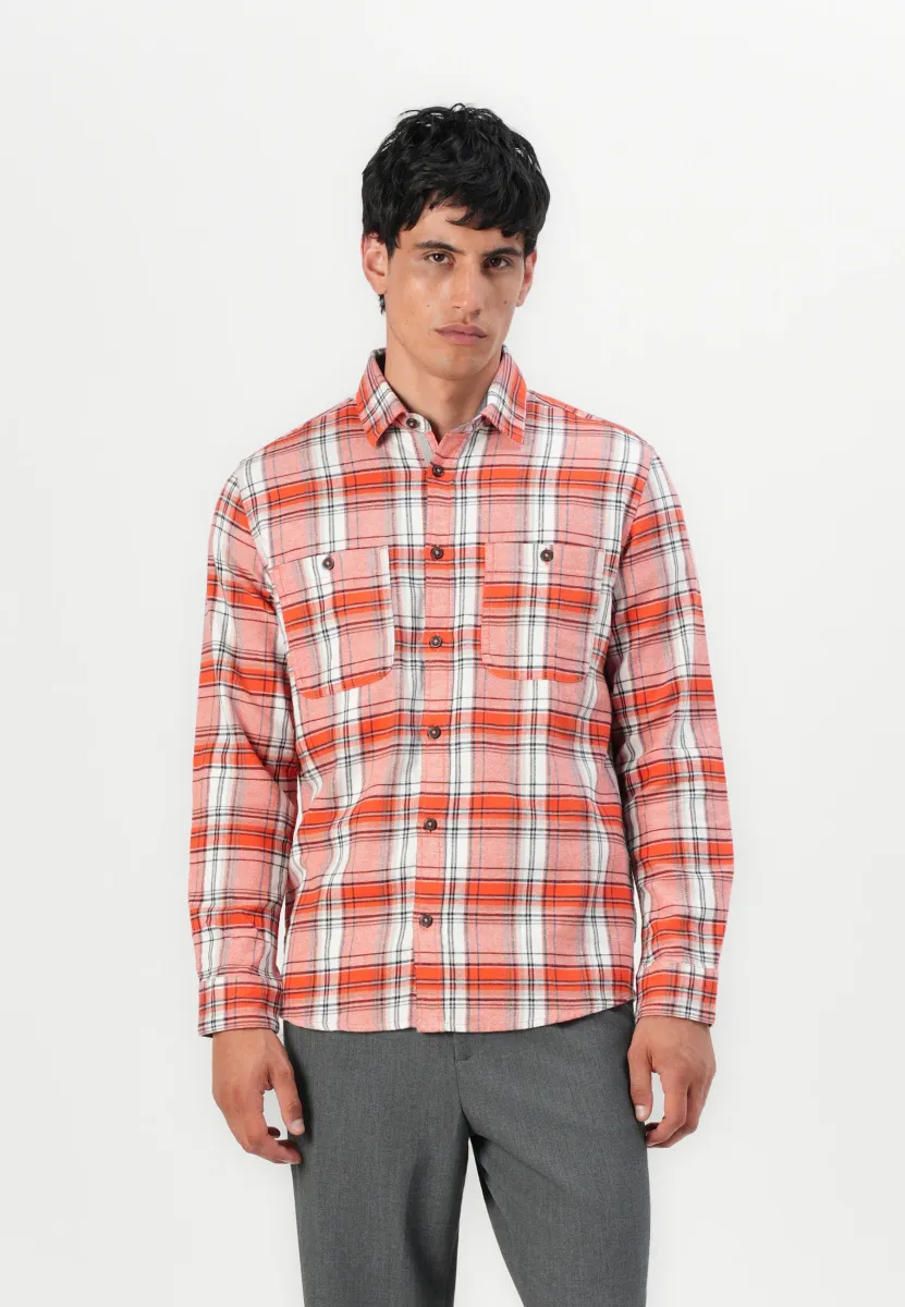 COMFORT CHECKED - Hemd - tango orange/multicolor