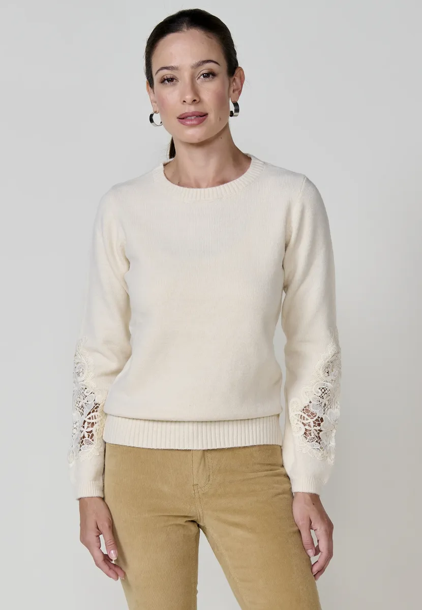 CON MANGA ABULLONADA - Strickpullover - crudo   off-white