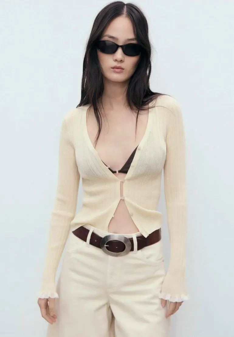 CONTRAST TRIM  - Strickjacke - beige